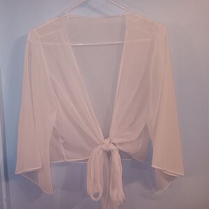 Sheer White Crop Top Blouse Adjustable Tie Front Or Back
